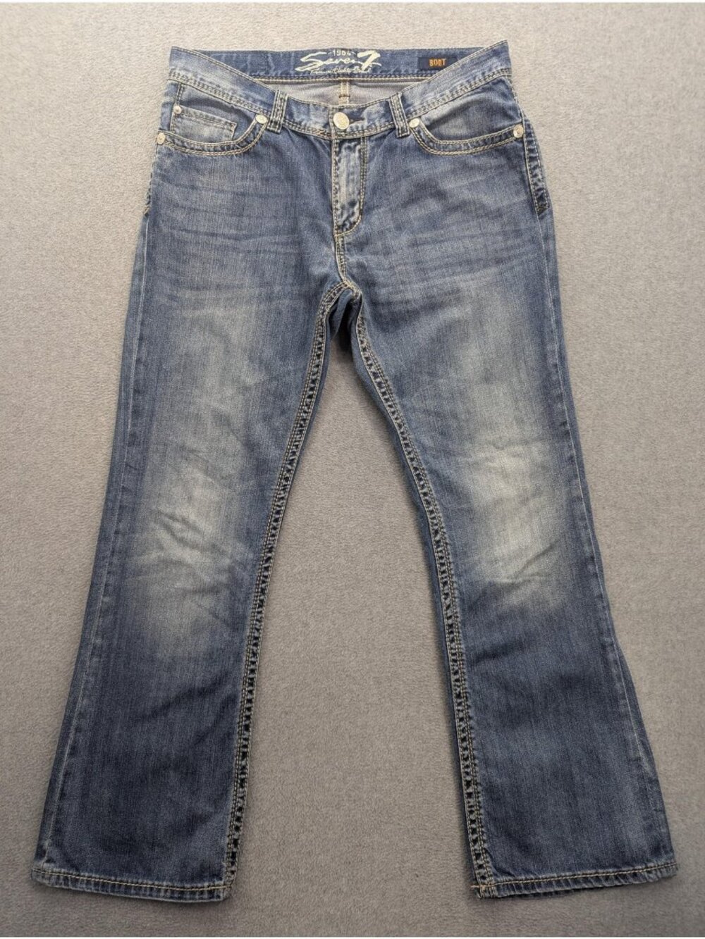 Seven7 Boot Jeans Mens 34x32 Blue Wash Bootcut Embroidered Denim Distressed